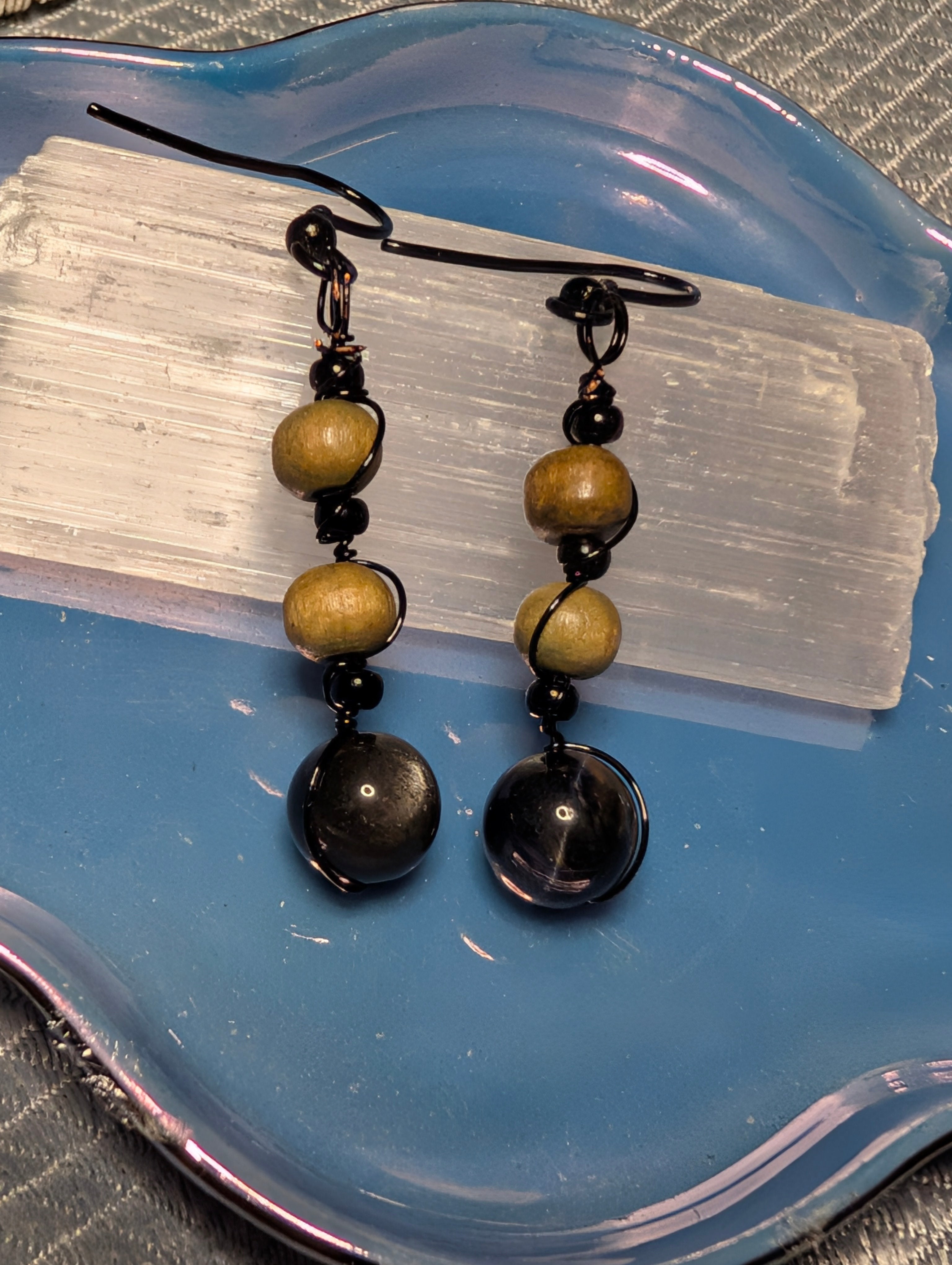 Sheen Obsidian and Tiger's Eye earrings