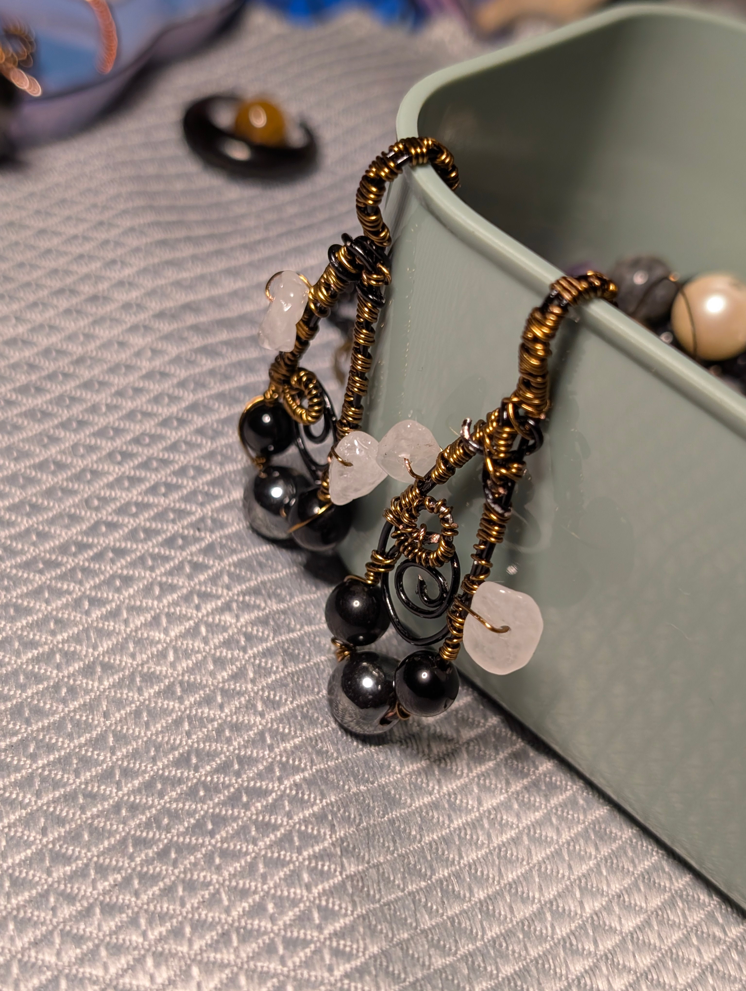 Hematite and Obsidian Ear Hangers