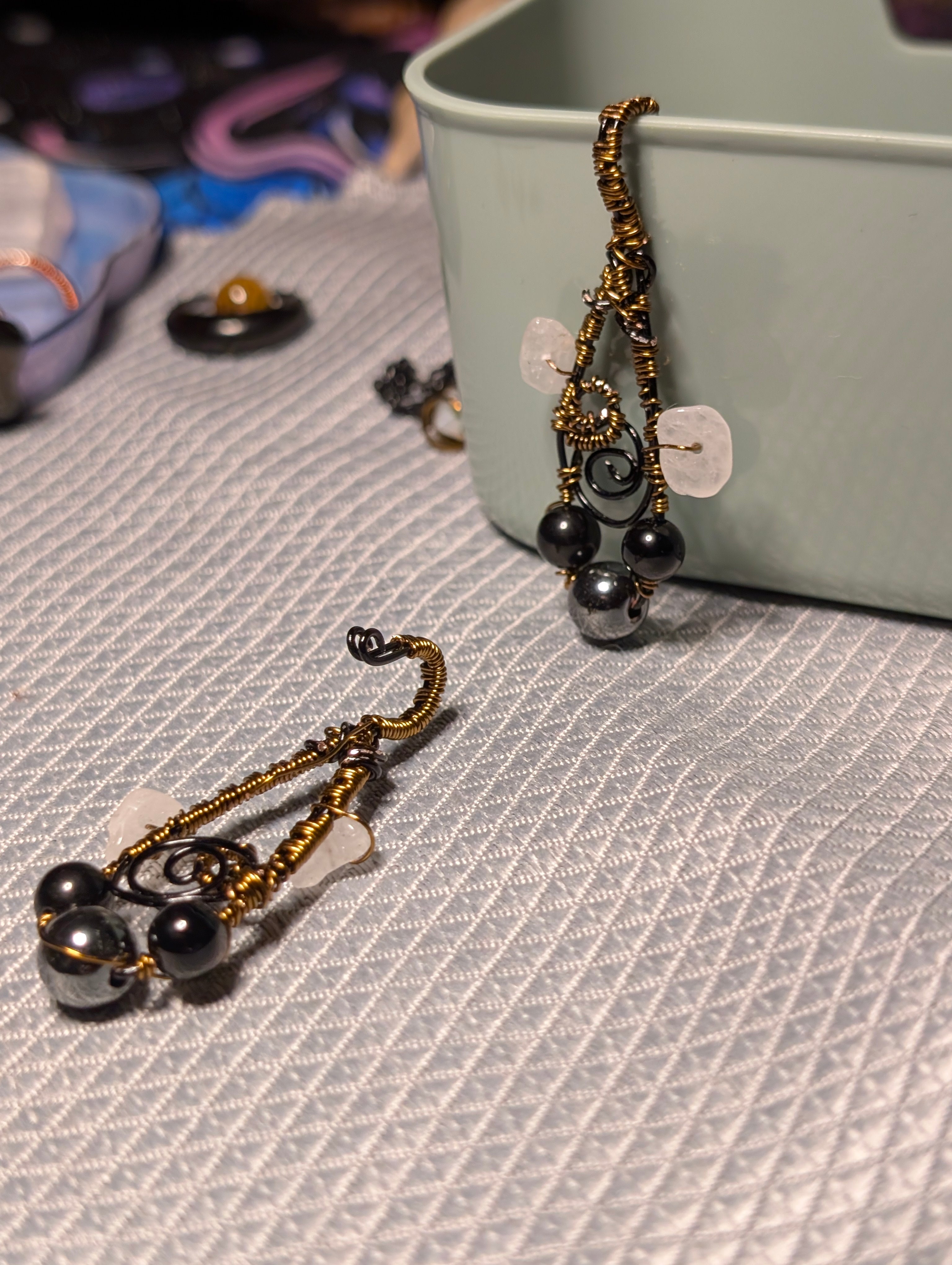 Hematite and Obsidian Ear Hangers