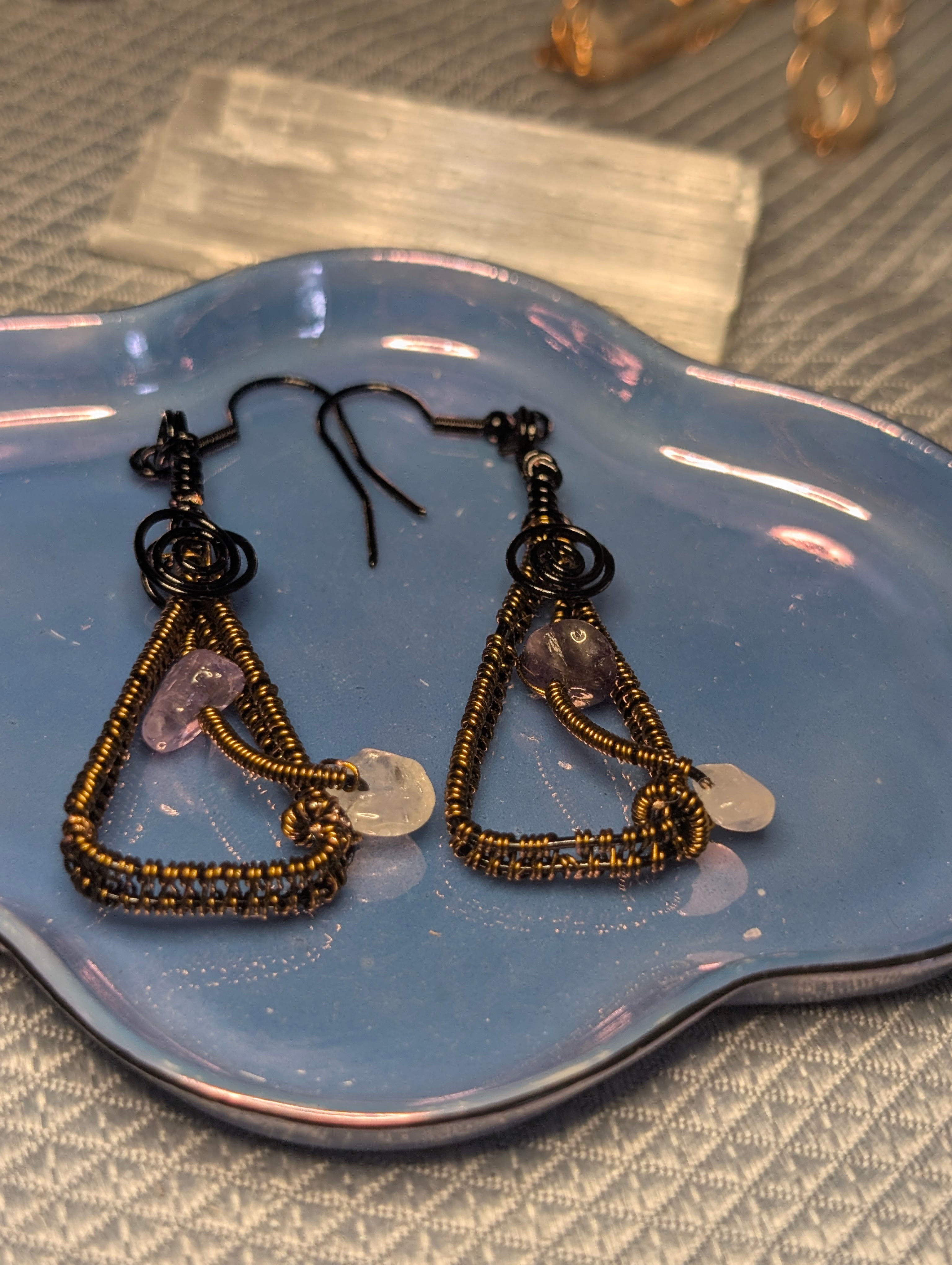 Amethyst and Quartz drop earrings